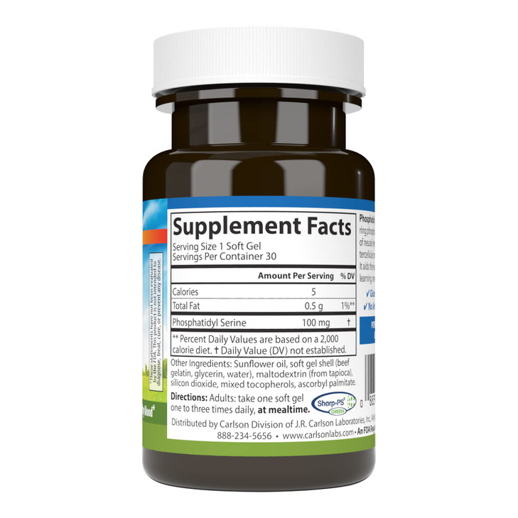 Carlson - Phosphatidyl Serine, 100 mg, Non-GMO, Brain Function, 30 Softgels