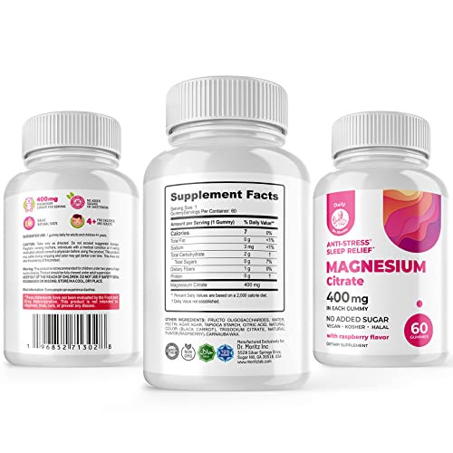 DR. MORITZ Magnesium Citrate Gummies Sugar-Free - Calm Magnesium Gummies Supplement for Children, Sugar -Supports Cardiovascular Health -Free Chews f