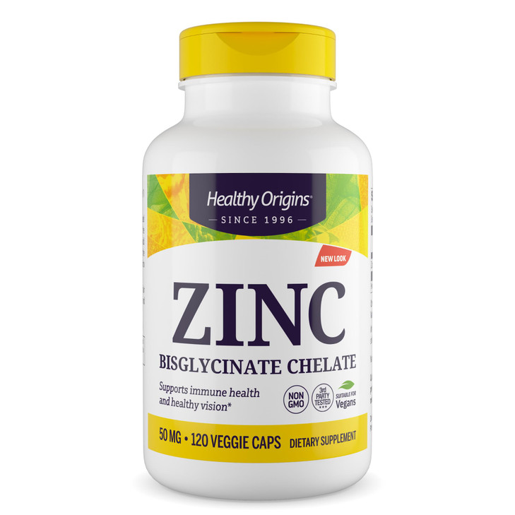 Healthy Origins Zinc Bisglycinate Chelate 50 Mg (Albion Minerals, Bioavailable, Non-GMO, Gluten Free, Immune Support), 120 Veggie Caps