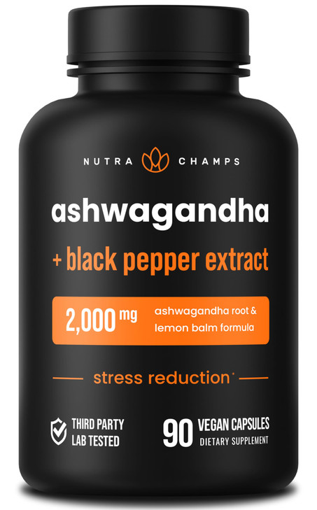 NutraChamps Organic Ashwagandha Capsules, 2000mg Adrenal Fatigue, Thyroid & Mood Support Ashwagandha Supplements, Ashwagandha Root Powder & Lemon Bal