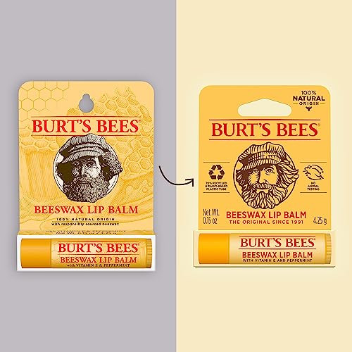 Burt's Bees Beeswax Lip Balm, Lip Moisturizer With Responsibly Sourced Beeswax, Tint-Free, Natural Conditioning Lip Treatment, 1 Tube, 0.15 oz.