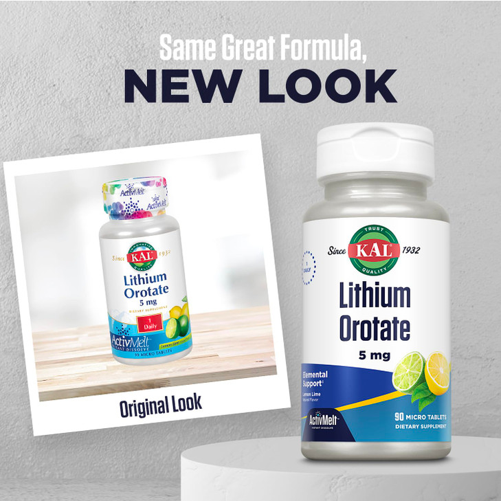 KAL Lithium Orotate ActivMelt 5mg, Chelated Lithium for Optimal Absorption and Bioavailability, Healthy Mood Support, Natural Lemon Lime Flavor, Inst