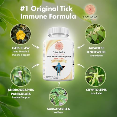Samsara Herbs Tick Immune Support - Japanese Knotweed, Cats claw, Andrographis, Cryptolepis, Sarsaparilla, Resveratrol, Tick Bite Support 240 Capsule