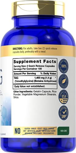 Carlyle TMG Supplement | 1400mg | 200 Trimethylglycine Quick Release Capsules | Non-GMO & Gluten Free