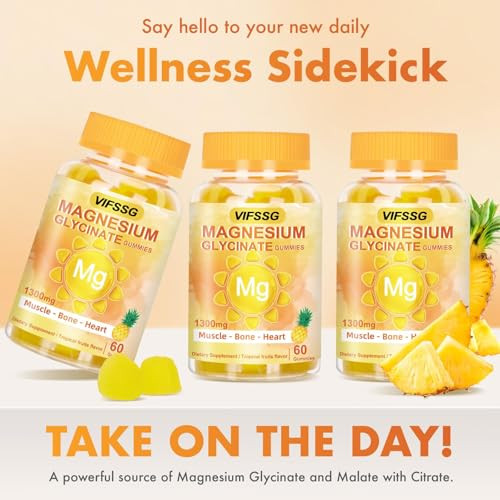 VIFSSG Magnesium Glycinate Gummies 500 Mg, Triple Magnesium Complex Sugar-Free Gummies with Malate 400 Mg, Citrate 400 Mg, Magnesium Supplement Chewa