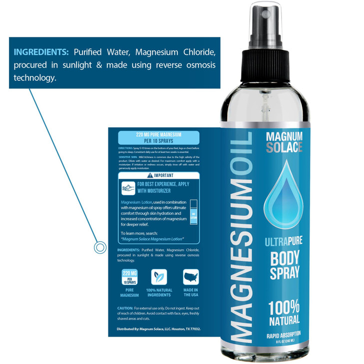 Pure Magnesium Oil Spray - 100% Natural Magnesium Spray, 8 oz