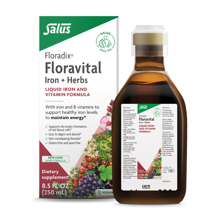 Floradix Floravital Liquid Iron & Vitamin Formula - Liquid Iron Supplement with C & B Vitamins & Herbs for Energy Support - Vegan, Gluten-Free, Yeast
