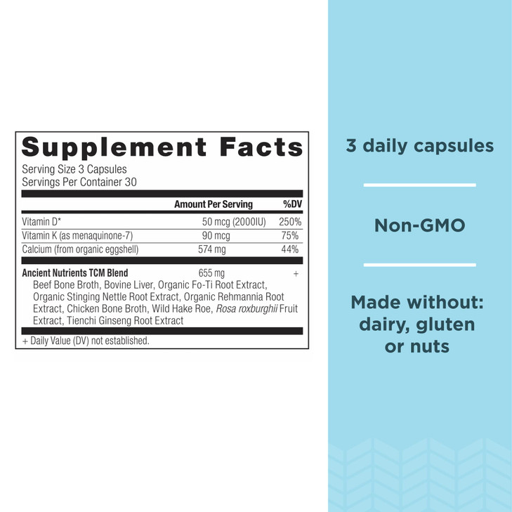 Calcium Supplement with Vitamin D and Vitamin K2 by Ancient Nutritiion, Supports Bone Health and Immune Support, Muscle Recovery, Paleo and Keto Frie