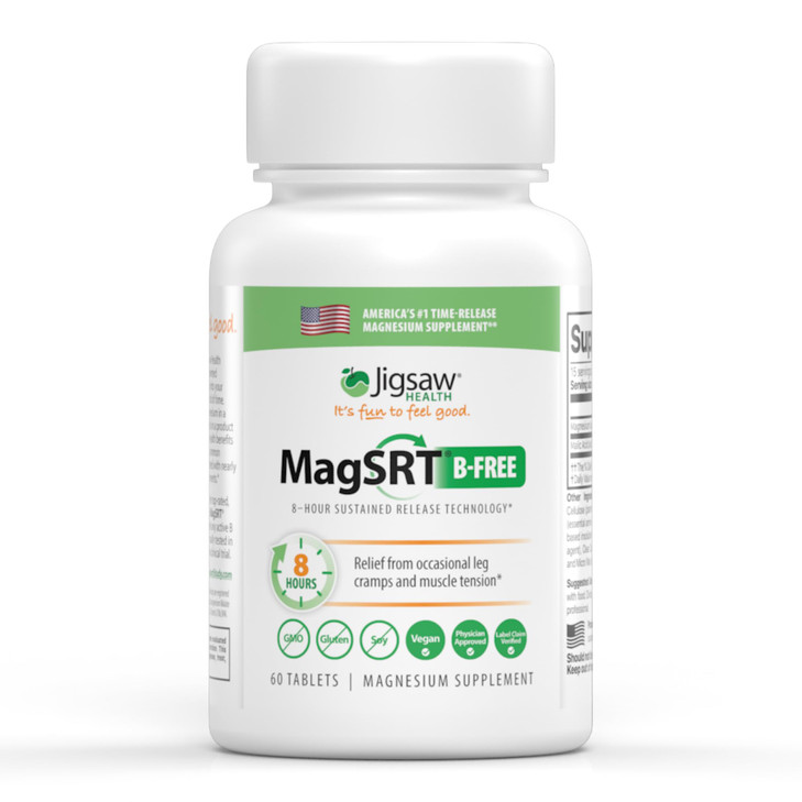 Jigsaw Health MagSRT (B-Free) | Premium, Organic, Slow Release Magnesium Supplement | Active, Bioavailable Magnesium Malate Tablets | 60 Tablets | 15