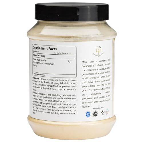 bixa BOTANICAL Ayurvedic Natural Herbal Supplement Safed Musli Powder Pure Authentic Premium Quality | Gluten Free, Non-GMO, Steam Sterlized, Vegan (