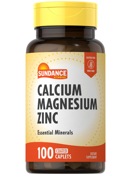 Sundance Calcium Magnesium Zinc | 100 Caplets | Essential Mineral Supplement | Vegetarian, Non-GMO, and Gluten Free Formula