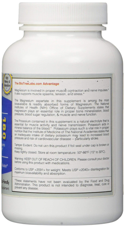 BioTree Labs Relax 180 - Pack of 120, Magnesium & Potassium Supplement with Electrolytes | Supports Muscle Pain, Spasms & Tension | 60 Days