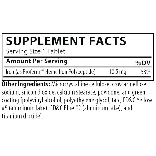 Proferrin ES- 10.5mg of high Absorbing Heme Iron Polypeptide. Made in The USA. 90 Tablets. Easy on The Gut. Not affected by Coffee, Calcium, or PPI's