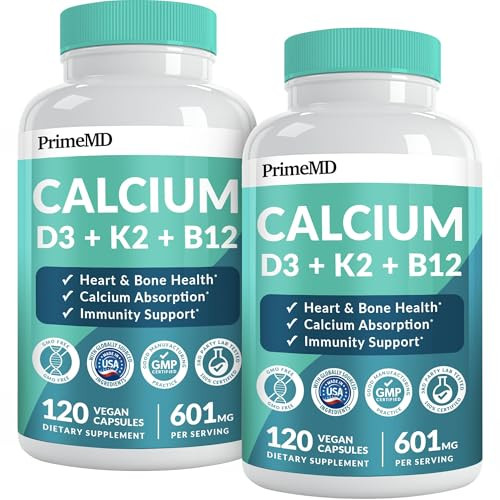 4-in-1 Calcium Supplements for Women and Men - Calcium with Vitamin D3 K2 5000 IU Supplement, 601mg per Serving for Heart, Bones & Body Defenses - Gl