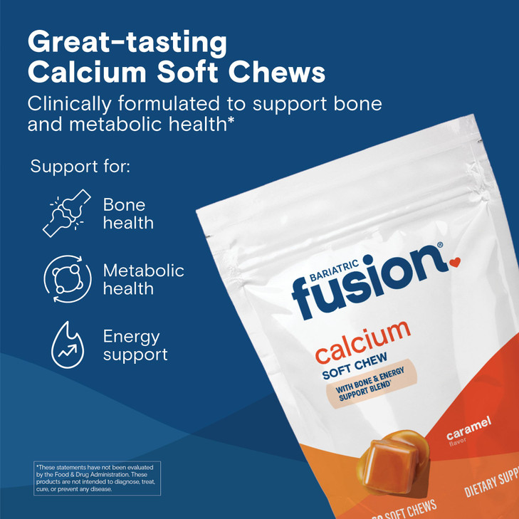 Bariatric Fusion Bariatric Calcium Supplement Chews | Calcium Citrate with Vitamin D3 Bariatric Vitamin | Sugar Free Chewable |500mg |Caramel | 60 Co