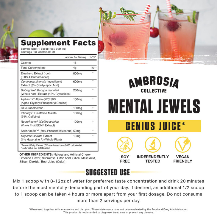 Ambrosia Mental Jewels Powder - Cognitive Enhancer | Increase Memory, Communication Skills, Concentration & Focus | Decrease Reaction Time | Alpha GP
