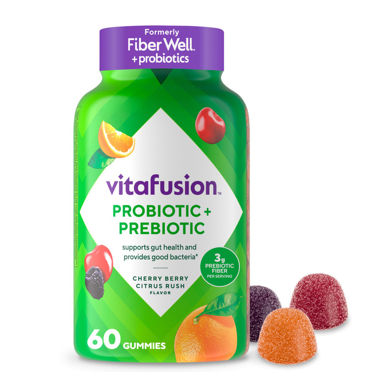 vitafusion Probiotic + Prebiotic Fiber Gummies for Adults, Probiotic Supplement with Prebiotic Fiber to Support Gut Health and Provide Good Bacteria