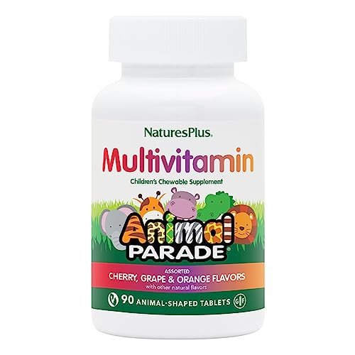 NaturesPlus Animal Parade Children's Chewable Multivitamin - 90 Animal-Shaped Tablets - Natural Assorted Flavors - Vegan, Gluten Free - 45 Servings