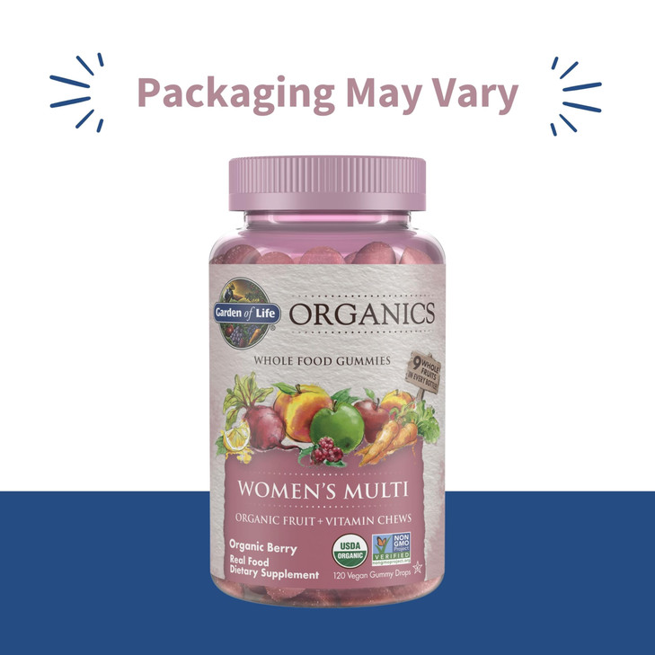 Garden of Life Organics Women's Gummy Vitamins - Berry - Certified Organic, Non-GMO, Vegan, Kosher Complete Multi - Methyl B12, C & D3 - Gluten, Soy