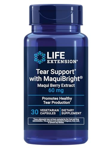 Life Extension Tear Support with MaquiBright®, 60 mg, Maqui Berry Extract for Dry Eyes, Supports Eye Health, Encourages Tear Production, Gluten-Free,