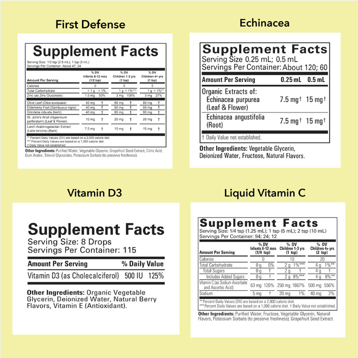 CHILDLIFE ESSENTIALS Immune Support 4-Pack - Liquid Vitamins & Minerals for Kids, Infants, Toddlers - Includes Vitamin D3, Vitamin C, First Defense,