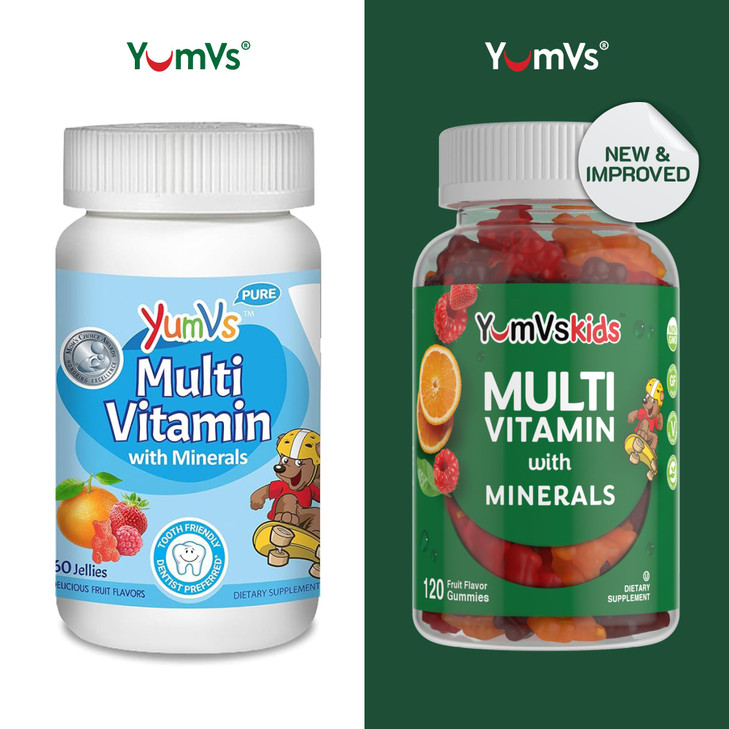 YumVs Kids Multivitamin Gummies - Fruit Flavored Chewable Children's Multivitamin - Kids Vitamins Multivitamin Gummy with 12 Minerals & Vitamins A C