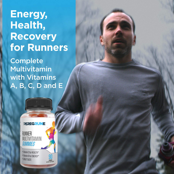 PEREGRUNE Runner Multivitamin Gummies - Daily Vitamin for Running with Vitamins A, C, D, E, and B Complex  50% Less Sugar  Antioxidants, Recovery,