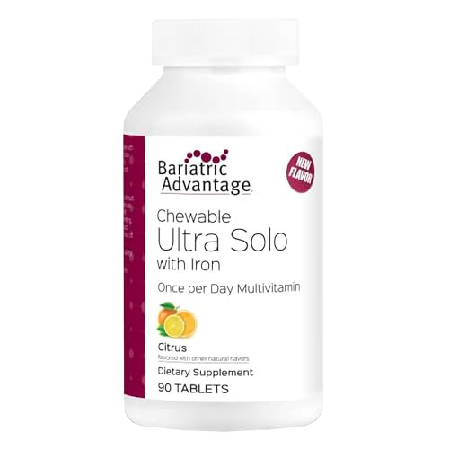 Bariatric Advantage Chewable Ultra Solo with Iron - Once-Per-Day Daily Multivitamin - for Bariatric Patients - with Thiamin, Vitamin A & More - Glute