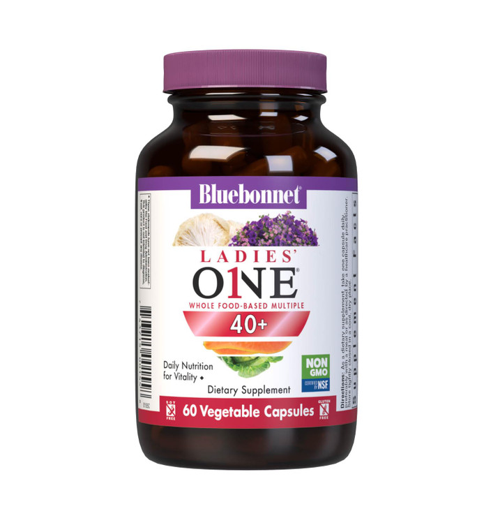 Bluebonnet Nutrition Ladies ONE 40+ Whole Food-Bed Multiple, Women Multivitamin for Women 40+, Soy-Free, Non-GMO, Gluten Free, 60 Vegetable Capsules
