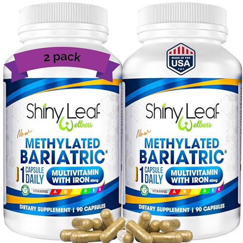 Shiny Leaf Methylated Bariatric Multivitamin with Iron 45mg  Once Daily Capsule, Made in USA, ASMBS Compliant Bariatric Vitamins for Gastric Bypass
