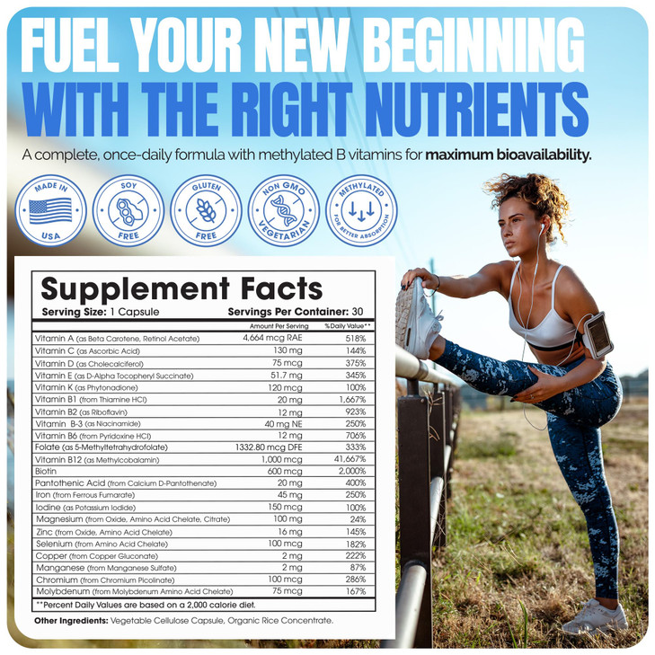 Shiny Leaf Methylated Bariatric Multivitamin with Iron 45mg  Once Daily Capsule, ASMBS Compliant Bariatric Vitamins for Gastric Bypass & Gastric Sle