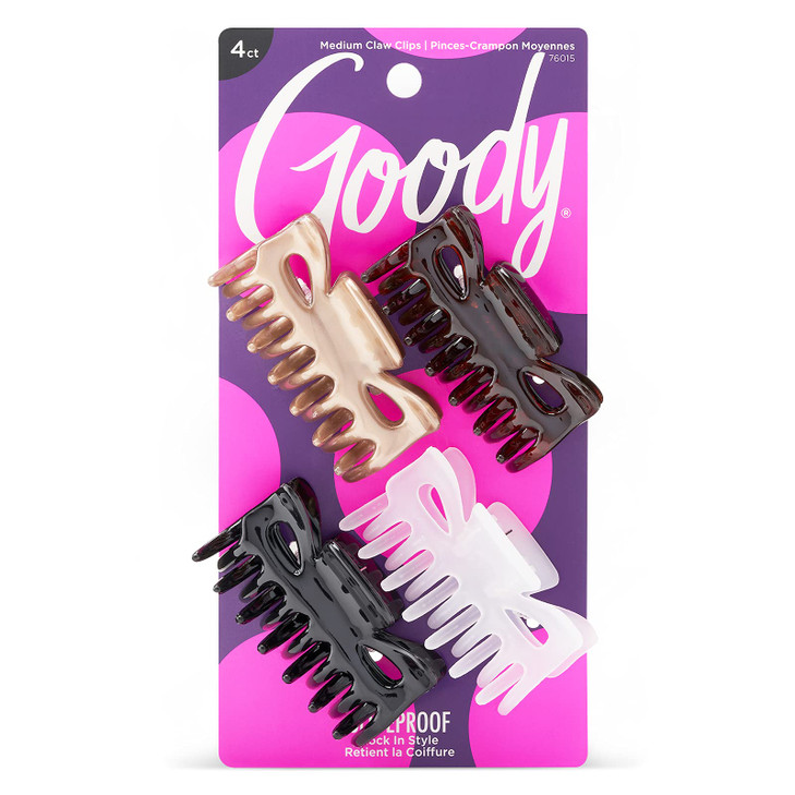 Goody SlideProof Classics Medium Claw Clips - 4 Ct, Assorted Neutrals, Hair Styling Accessories with Secure Grip, Chic Hair Accessories for Women & M