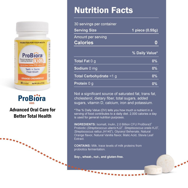 ProBiora Kids Oral-Care Chewable Probiotic Tablets | Probiotic Supplement Designed Specifically for Kids | Healthier Teeth & Gums | Fresher Breath |