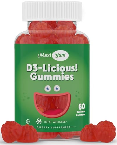 Maxi Health Vitamin D Gummies  1000 IU Vitamin D3 Gummies  Supports Immune System, Bone & Muscle Wellness  Vegan, Kosher, Cherry Flavor, 60 Count