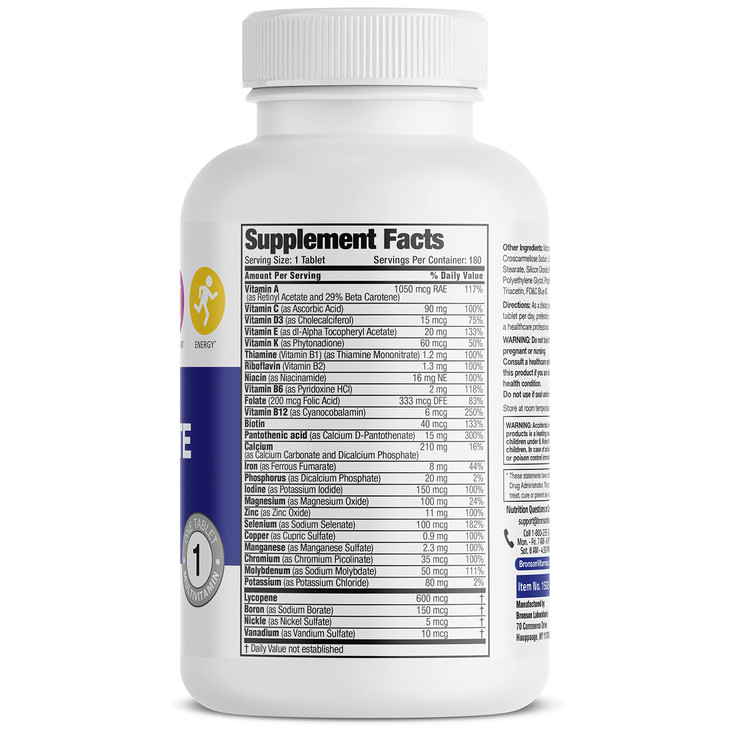Bronson ONE Daily Mens Complete Multivitamin Multimineral Once-Daily Multi for Active Men, 180 Tablets