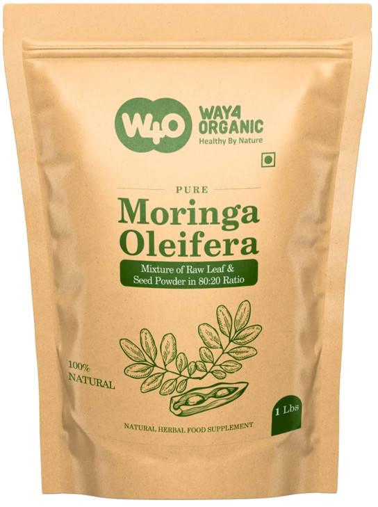 WAY 4 ORGANIC W4O Moringa Oleifera Leaf and Seed Powder (80:20) Ratio 16 Oz(1lb), Tender Leaves & Seeds, One Powder with Two Benefits, Miracle Tree