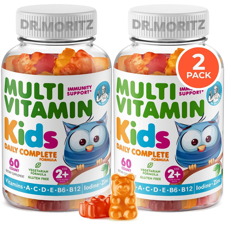 DR. MORITZ Kids Multivitamin Gummies - with Kids Vitamins A C D E B6 B12 Zinc and More - Complete Daily Support - Vegetarian and Non-GMO, 2 Pack (120