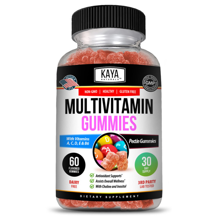 Kaya Naturals Adult Multi Vitamin Gummy, Biotin, Vitamin A, C & E, Including Zinc &Vitamin B-12, Folic Acid, Strawberry Flavor | Gluten-Free multivit