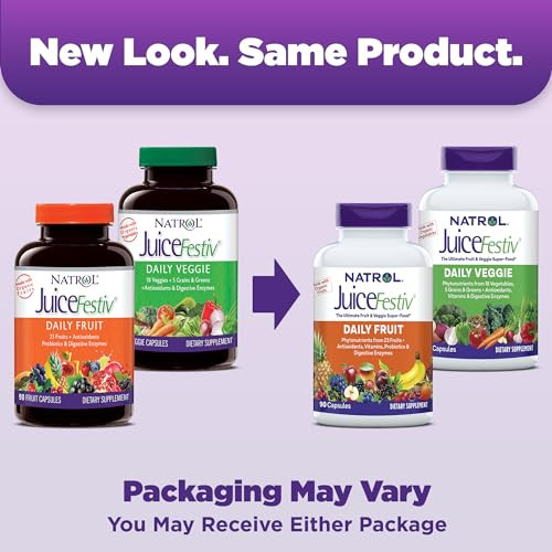 Natrol JuiceFestiv, Vitamins and Supplements for Nutrition & Well-Being, Antioxidants for Cellular Health, 90 Capsules (2-Count), Up to a 45 Day Supp