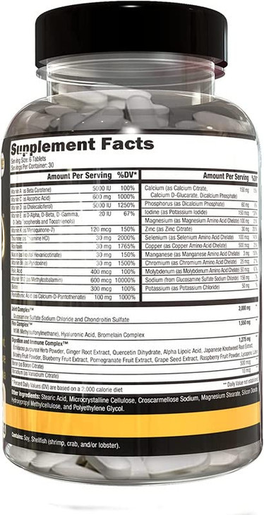 CONTROLLED LABS Orange Triad Daily Multivitamin, Iron Free Sports Supplement for Workout, Digestion, Immune, and Joints, 30 serv - Tablets (180 Count