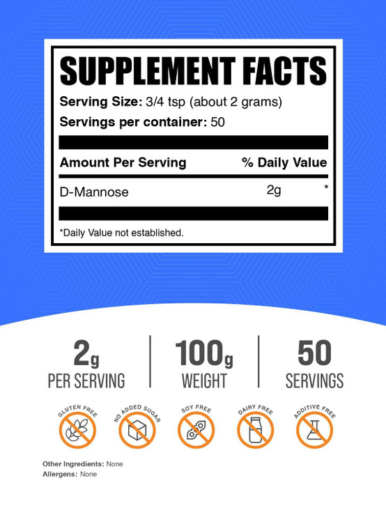 BulkSupplements.com D-Mannose Powder - D-Mannose Supplement, for Urinary Tract Health - Unflavored & Gluten Free, 2g per Serving, 100g (3.5 oz) (Pack