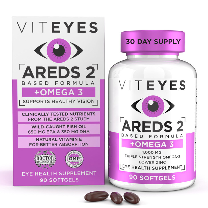 Viteyes AREDS 2 + Omega-3 Macular Health Formula Softgels, Triple Strength Omega-3 (650 mg EPA, 350 mg DHA), Eye Health Vitamin for Vision Protection