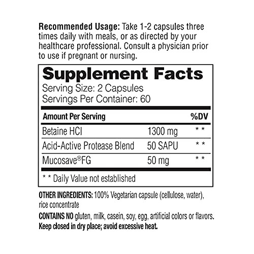 Enzymedica, Betaine HCl, Occasional Heartburn and Indigestion Support, 120 Capsules