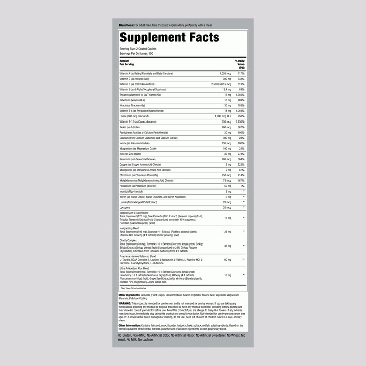 Piping Rock Multivitamin for Men Over 50+ | 200 Caplets | Mega 50 Plus Daily Multimineral | with Magnesium, Calcium, Zinc | Non-GMO, Gluten Free Supp