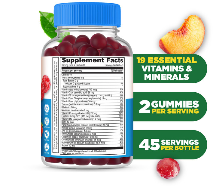 Lifeable Sugar Free Multivitamin for Men Gummies | with Iron and 18 Essential Vitamins and Minerals | Sugar Free Vitamins | 90 Gummies