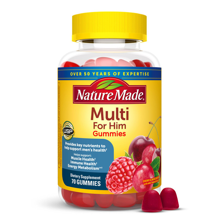 Nature Made Multi for Him, Mens Multivitamins Gummies, Energy Metabolism Support, Multivitamin for Men, 70 Gummy Vitamins and Minerals, 35 Day Supply