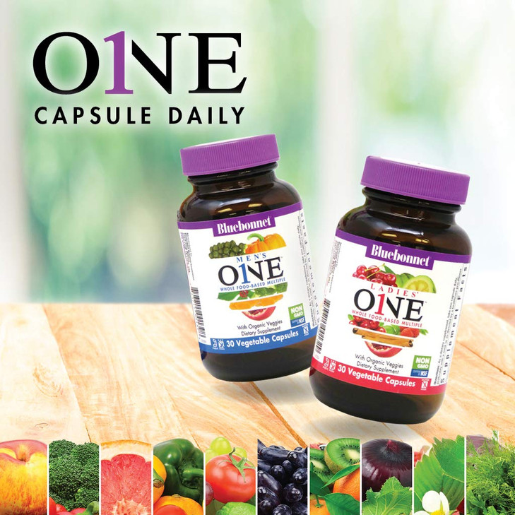 BlueBonnet Nutrition Ladies One Vegetable Capsule, Whole Food Multiple, K2, Organic Vegetable, Energy, Vitality, Non-GMO, Gluten Free, Soy Free, Milk
