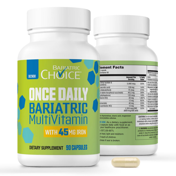 Bariatric Choice Once-Daily Bariatric Multivitamin with 45 mg of Iron | Easy to Swallow Capsule | Vitamin for Bariatric Surgery Patients | 90 Count (
