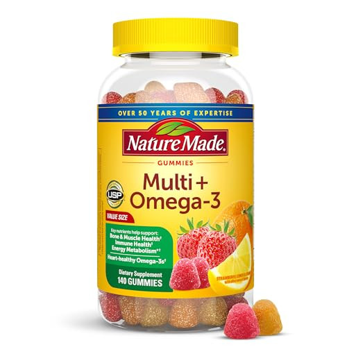 Nature Made Multivitamin + Omega-3, Multivitamin Gummies for Women and Men, Daily Nutritional Support, 140 Adult Gummy Vitamins & Minerals, 70 Day Su