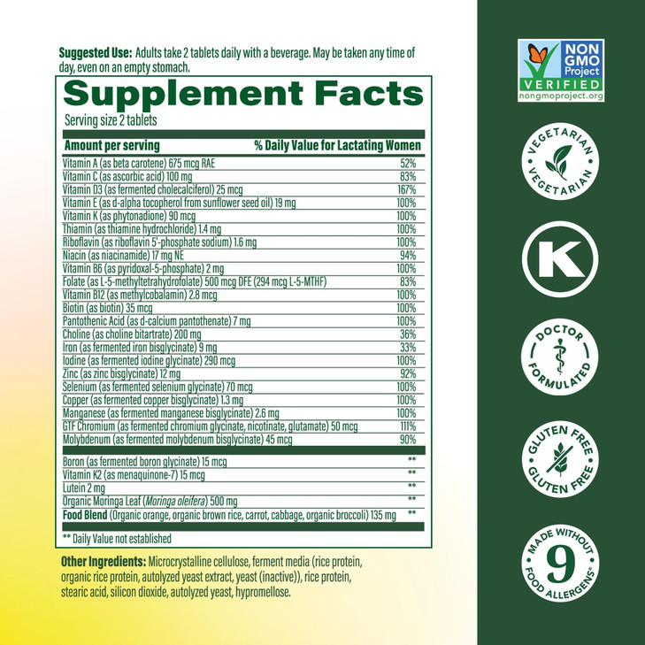MegaFood Baby & Me 2 Postnatal Vitamins for Women Breastfeeding with Folate (Folic Acid Natural Form), Choline, Iodine, Vitamin D, Moringa Leaf and M
